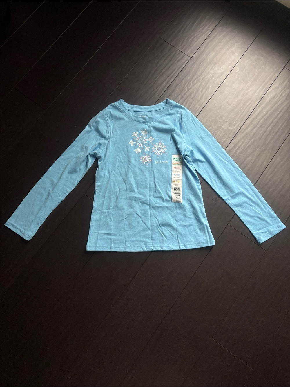 Girls' Light Blue Long Sleeve Snowflake Tee